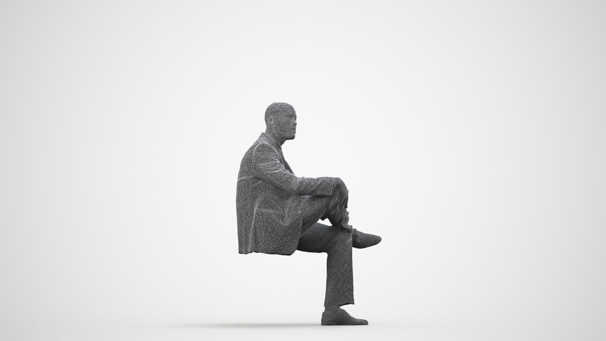 3D people model man business, scanned human for 3ds Max rendering, wireframe side view