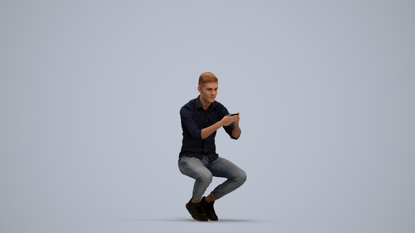 realistic 3D man casual sitting, scanned archviz people for Blender and 3ds Max, standing pose render