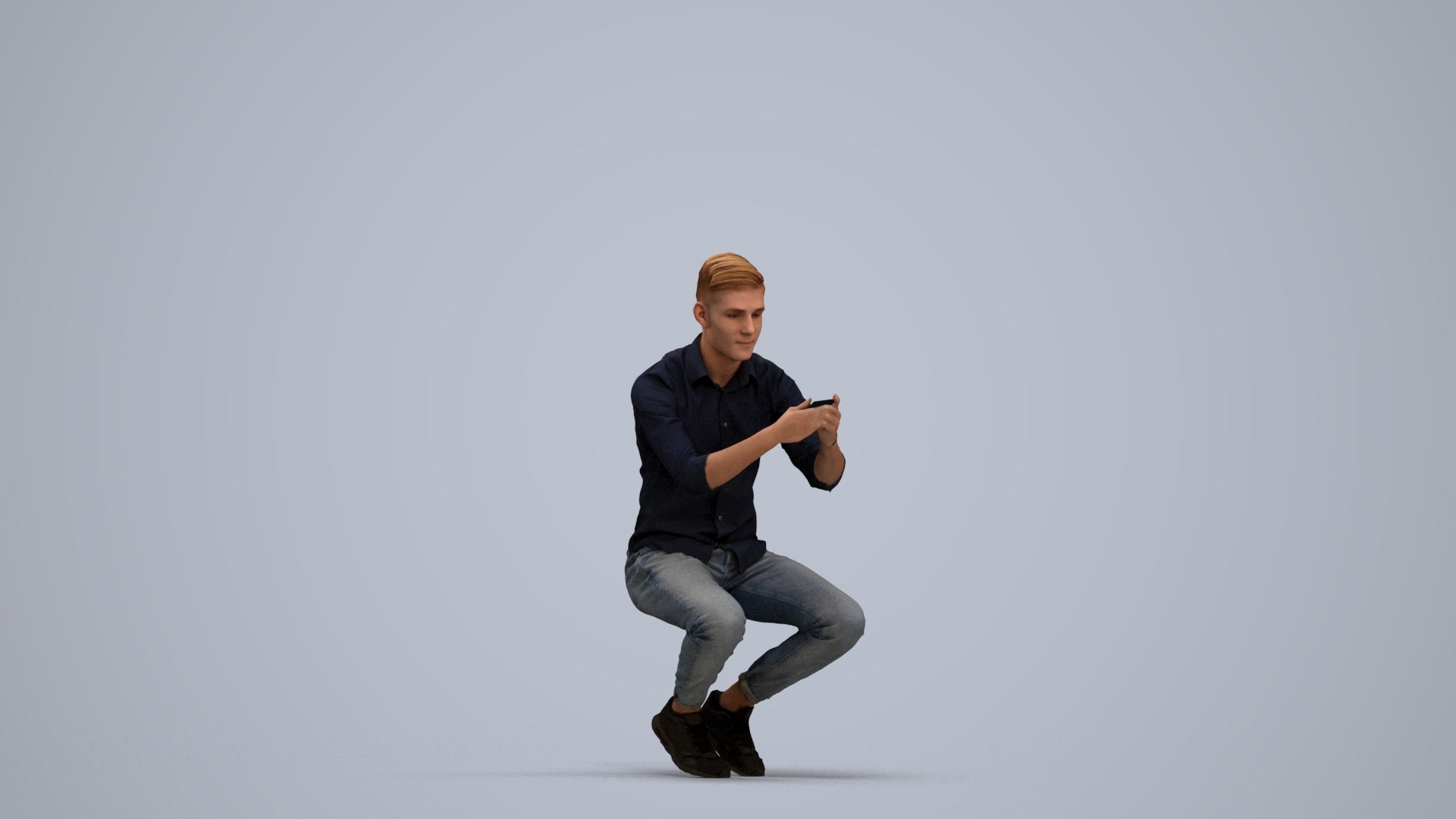 realistic 3D man casual sitting, scanned archviz people for Blender and 3ds Max, standing pose render