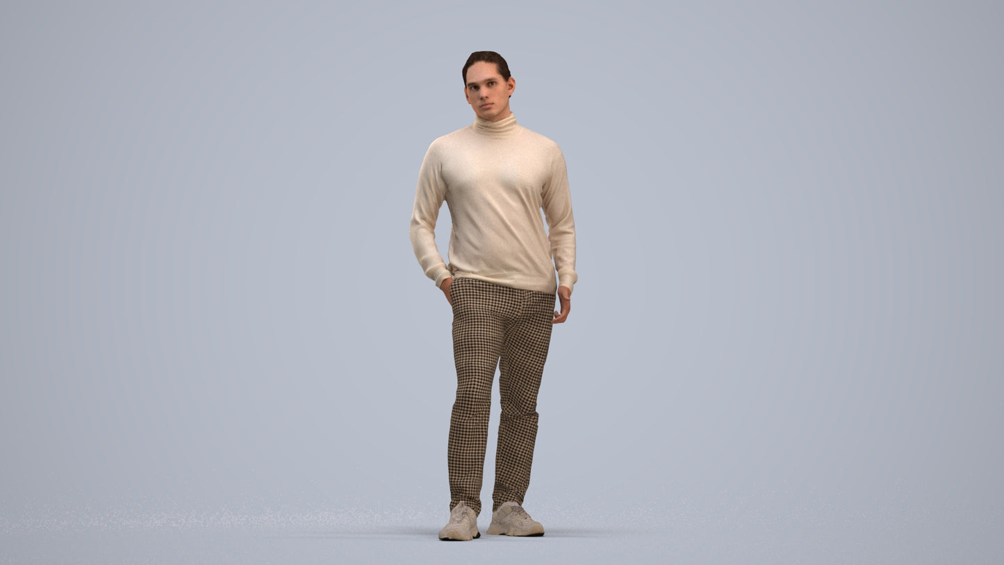 3D scanned man standing casual, photorealistic archviz people for Enscape and SketchUp, standing pose render