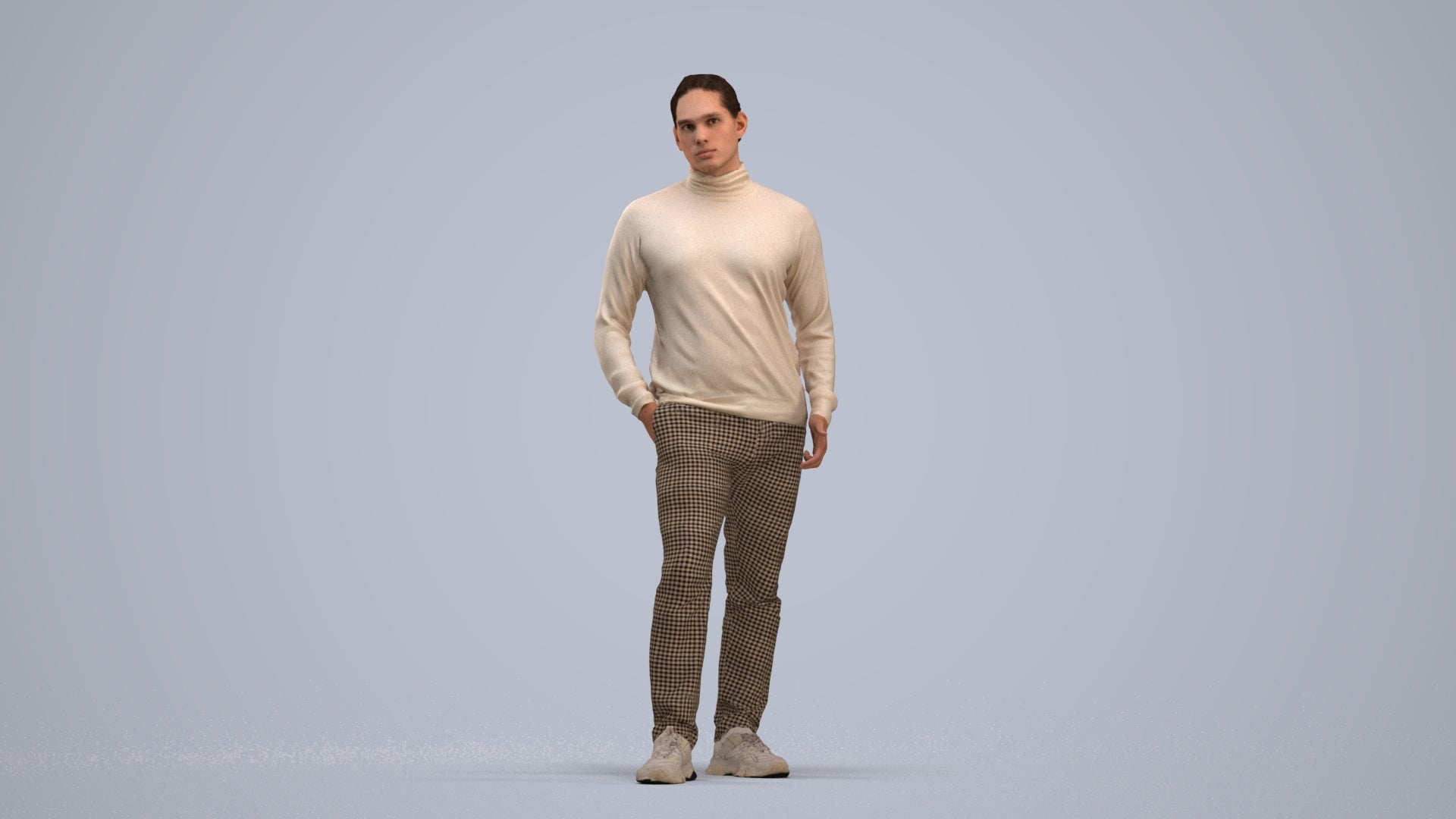 3D scanned man standing casual, photorealistic archviz people for Enscape and SketchUp, standing pose render