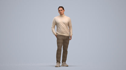 3D scanned man standing casual, photorealistic archviz people for Enscape and SketchUp, standing pose render