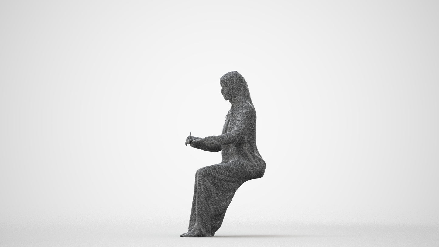 photogrammetry 3D woman sitting, realistic human model archviz FBX, square thumbnail