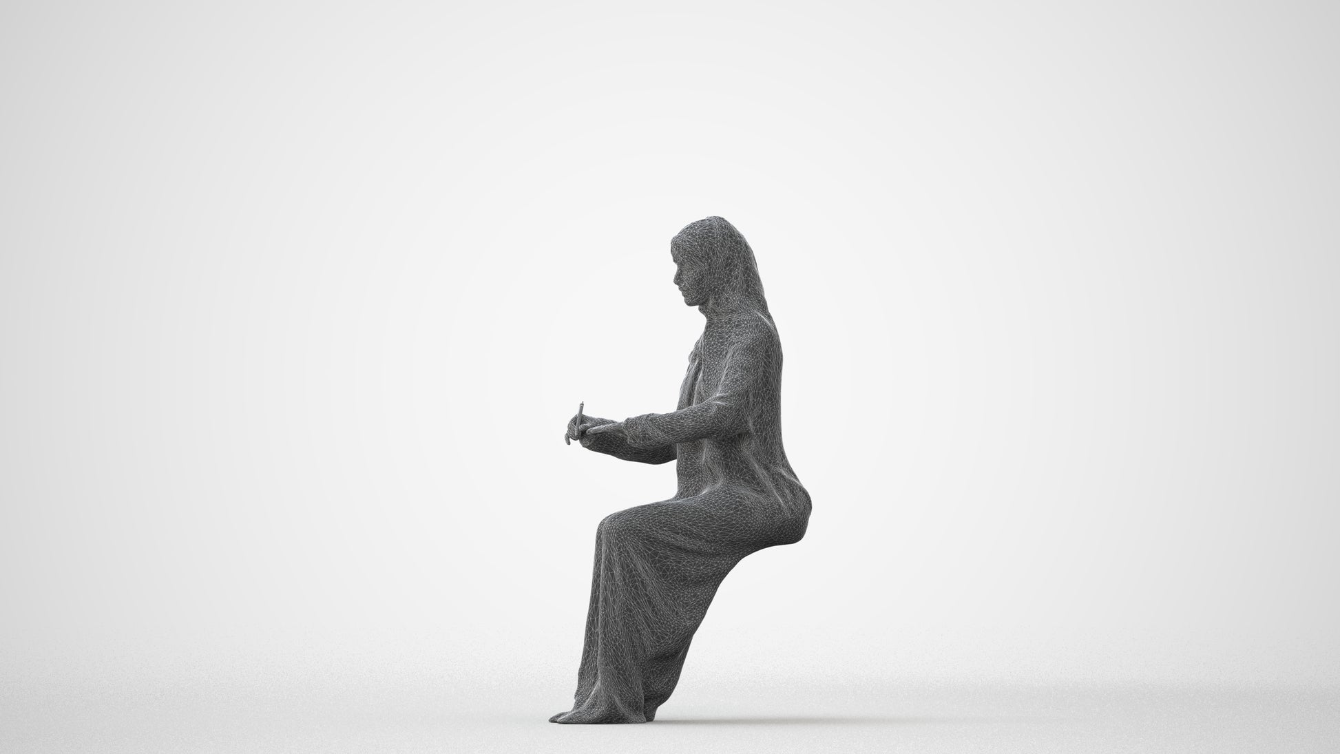 photogrammetry 3D woman sitting, realistic human model archviz FBX, square thumbnail
