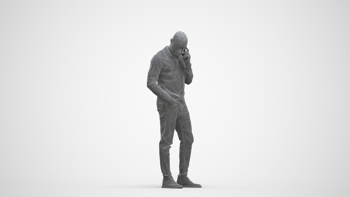 photogrammetry 3D man casual standing, realistic human model archviz FBX, three-quarter front view render