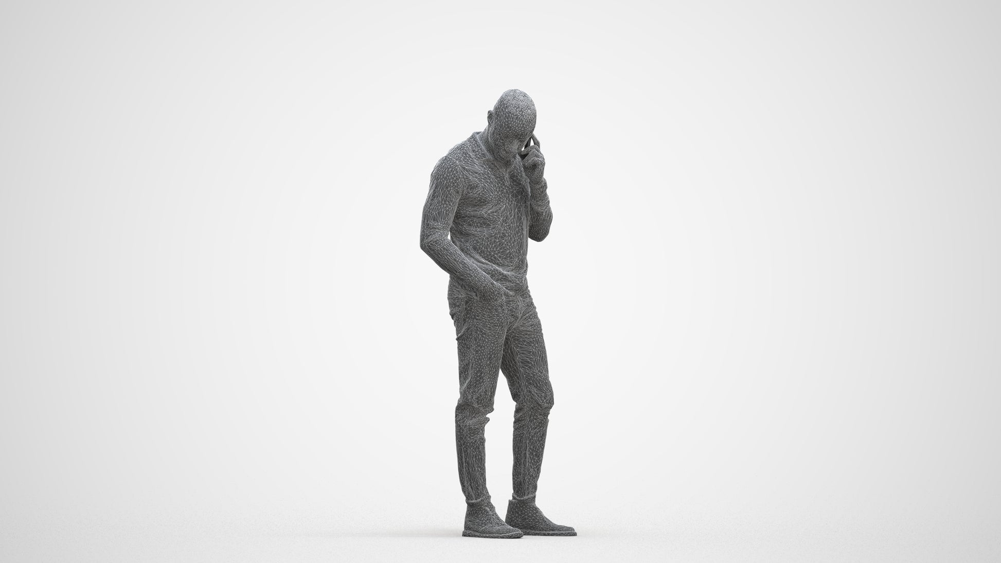 photogrammetry 3D man casual standing, realistic human model archviz FBX, three-quarter front view render