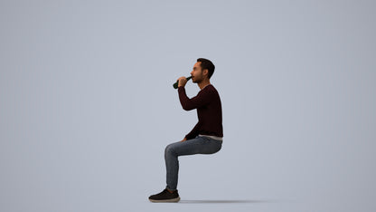 realistic 3D man casual sitting, scanned archviz people for Blender and 3ds Max, three-quarter view render