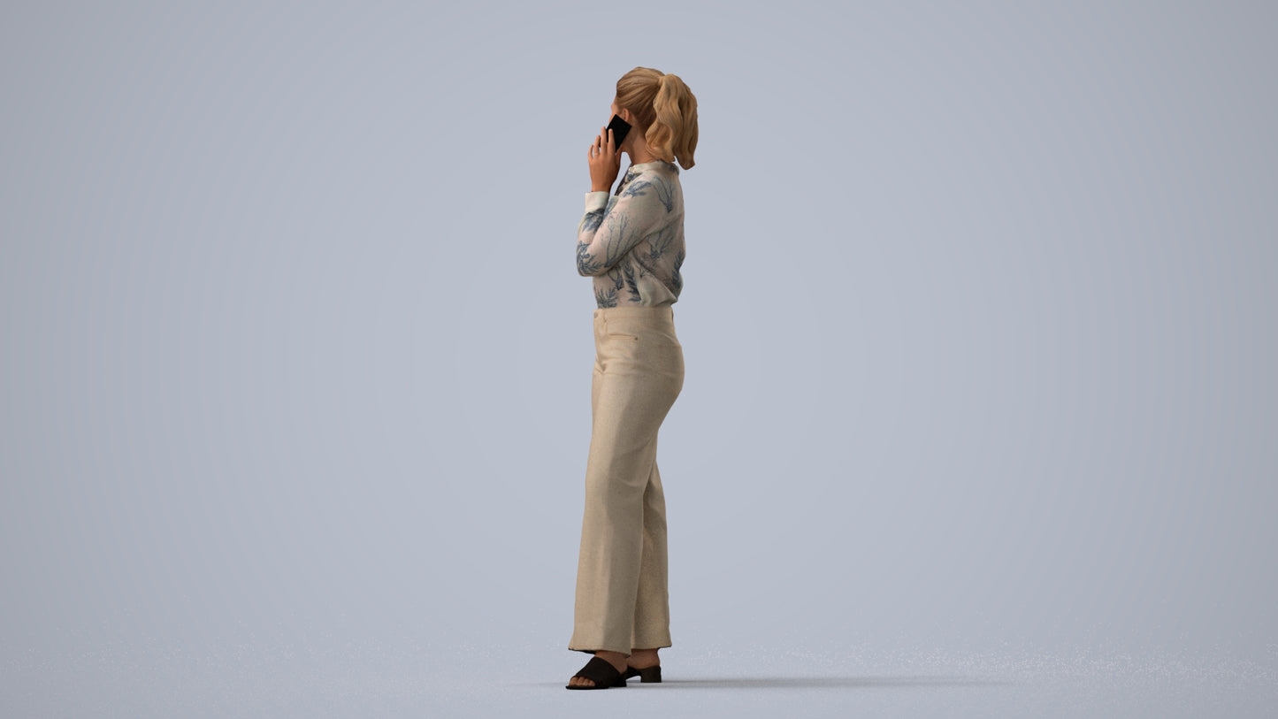 3D people model woman casual standing, scanned human for 3ds Max rendering, three-quarter view render