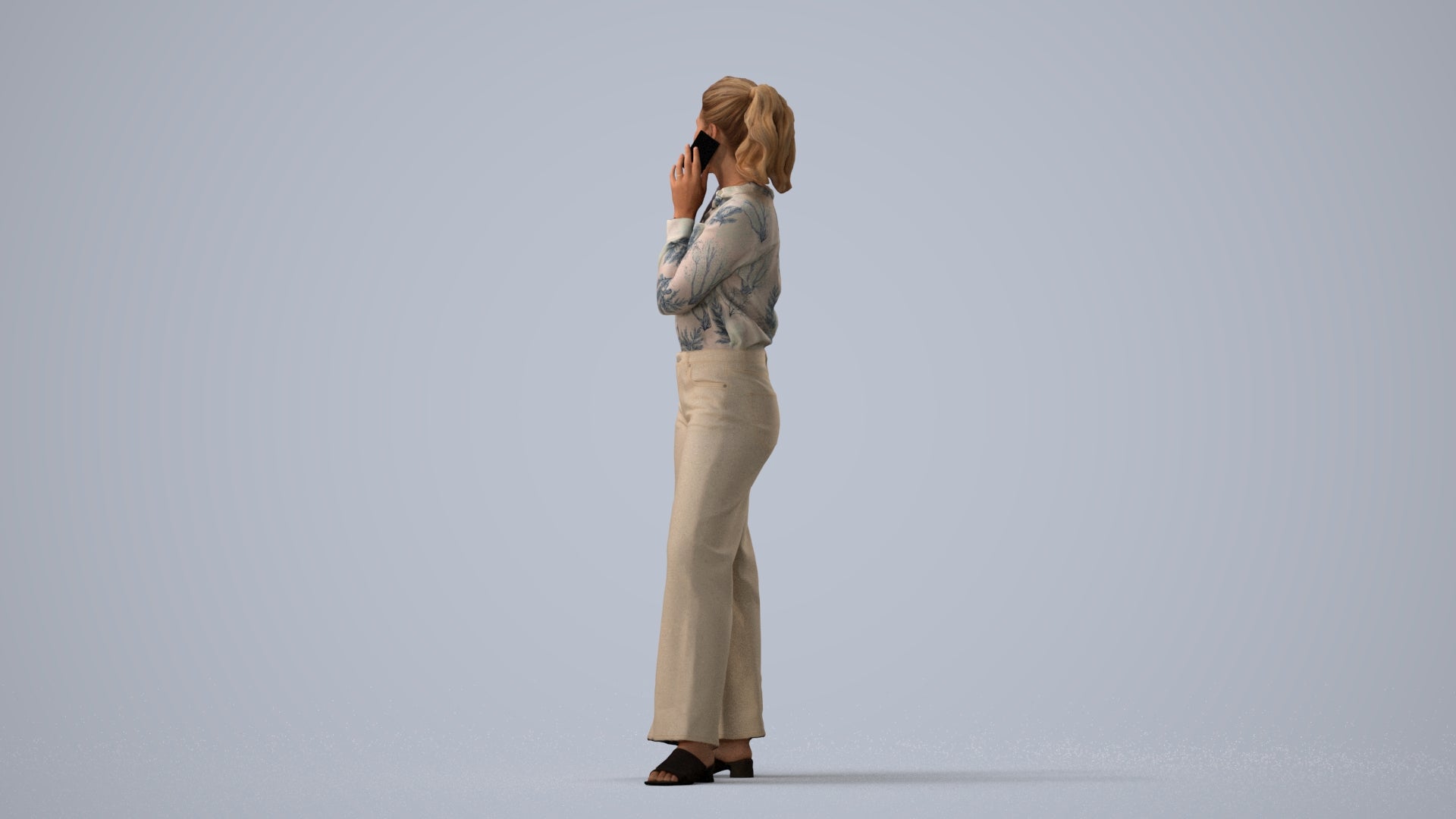 3D people model woman casual standing, scanned human for 3ds Max rendering, three-quarter view render