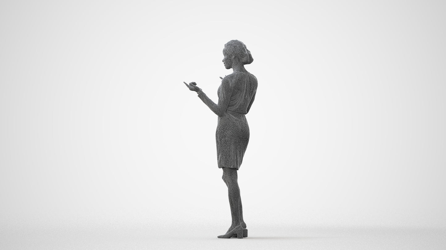 3D human model woman casual standing, photogrammetry scanned person for archviz, square thumbnail