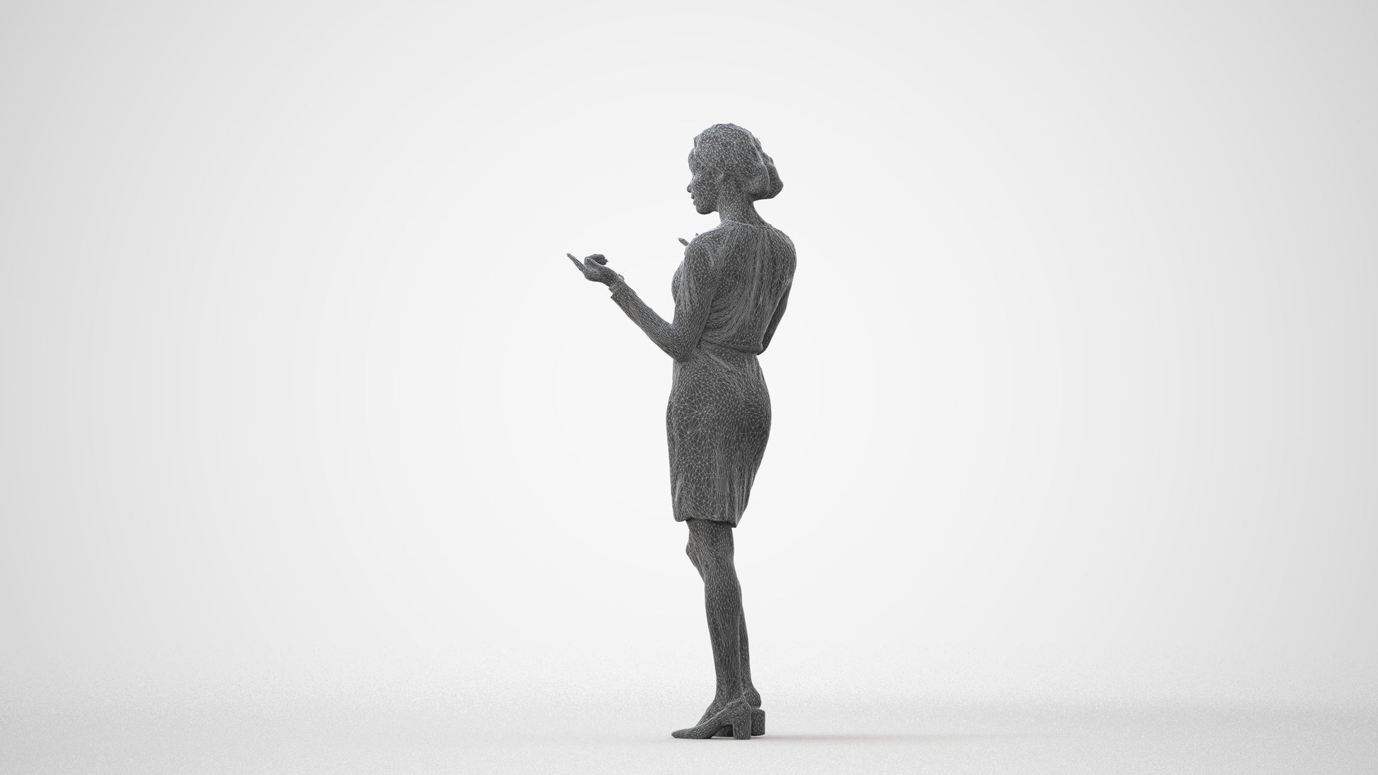 3D human model woman casual standing, photogrammetry scanned person for archviz, square thumbnail