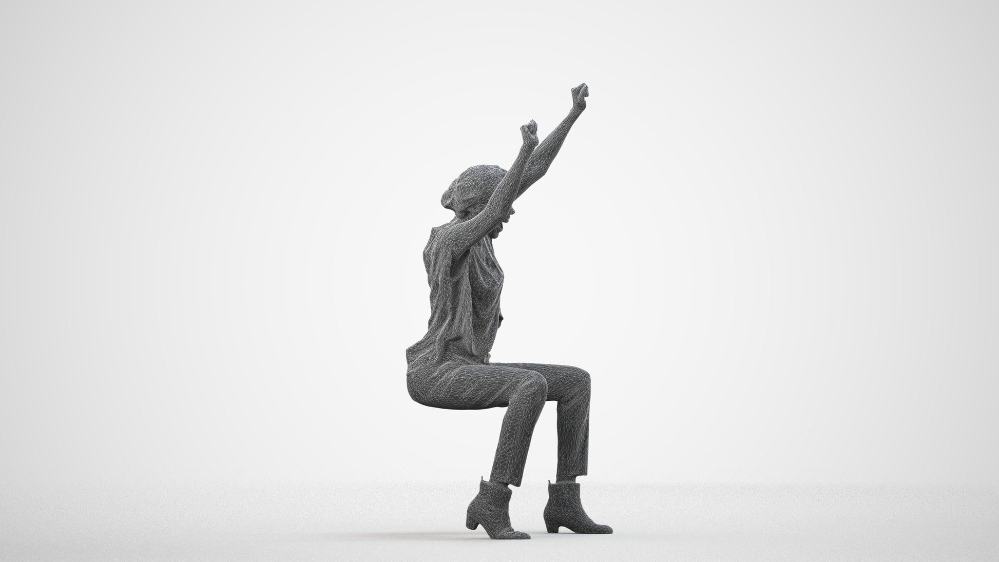 realistic 3D people woman casual sitting, render-ready for V-Ray and Corona, FBX OBJ, wireframe side view