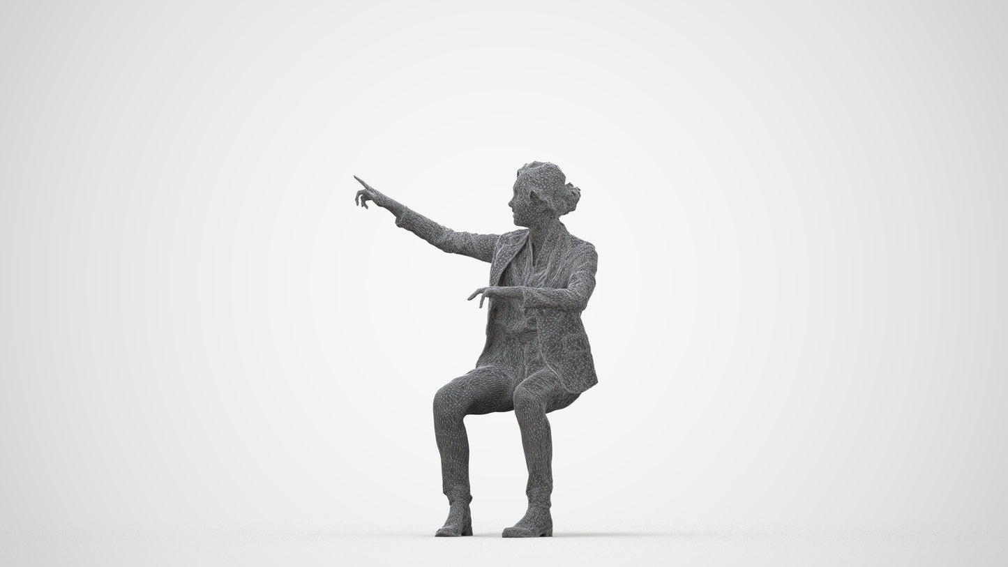 scanned 3D woman business mix, photogrammetry people for Enscape and V-Ray, wireframe back view
