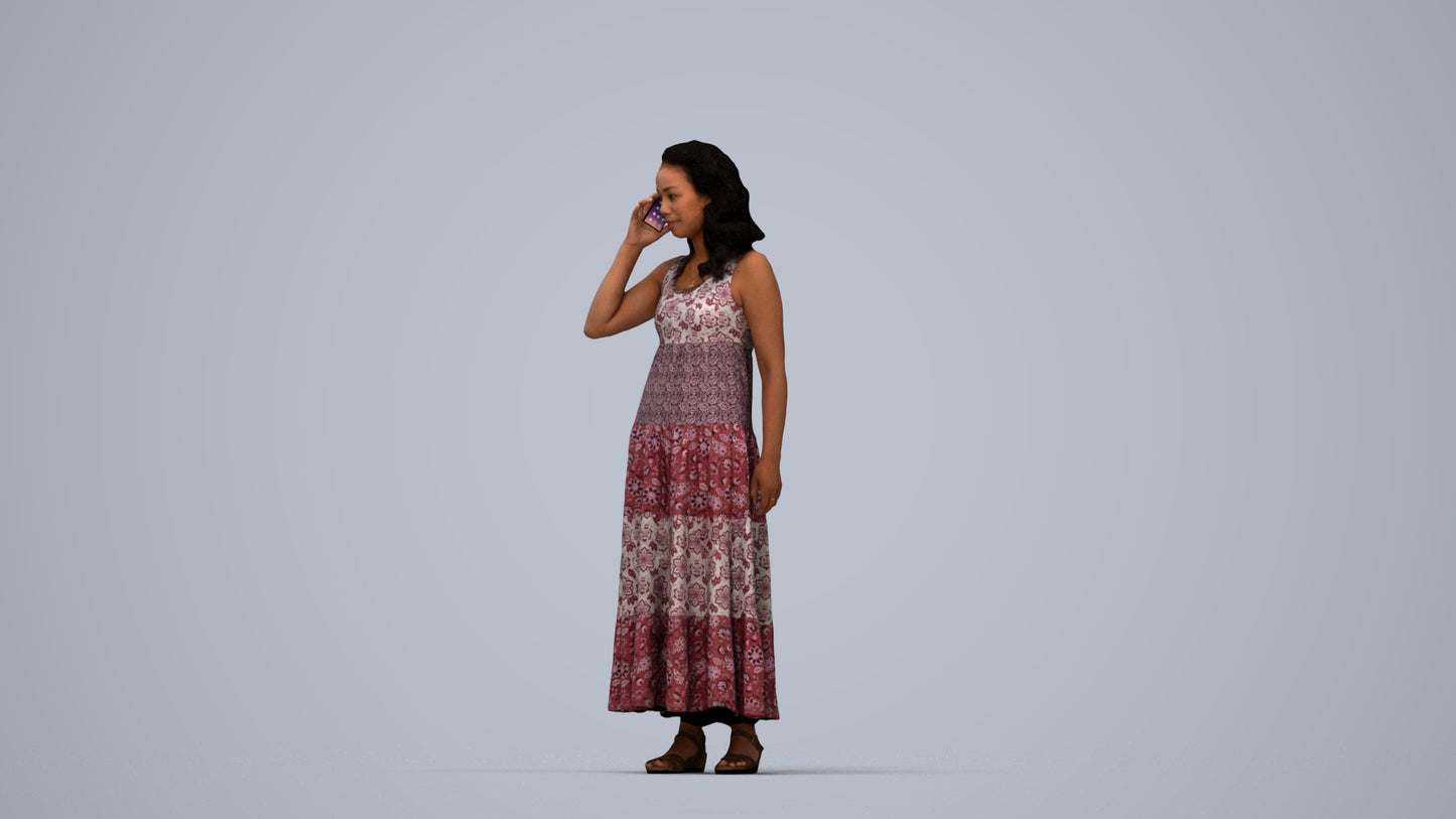3D people model woman casual standing, scanned human for 3ds Max rendering, top-down view render