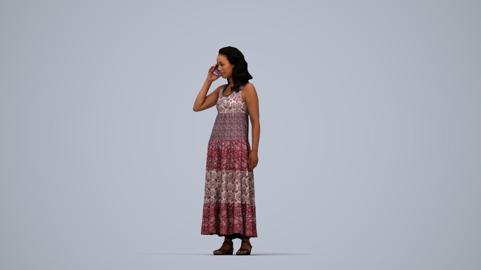 3D people model woman casual standing, scanned human for 3ds Max rendering, top-down view render