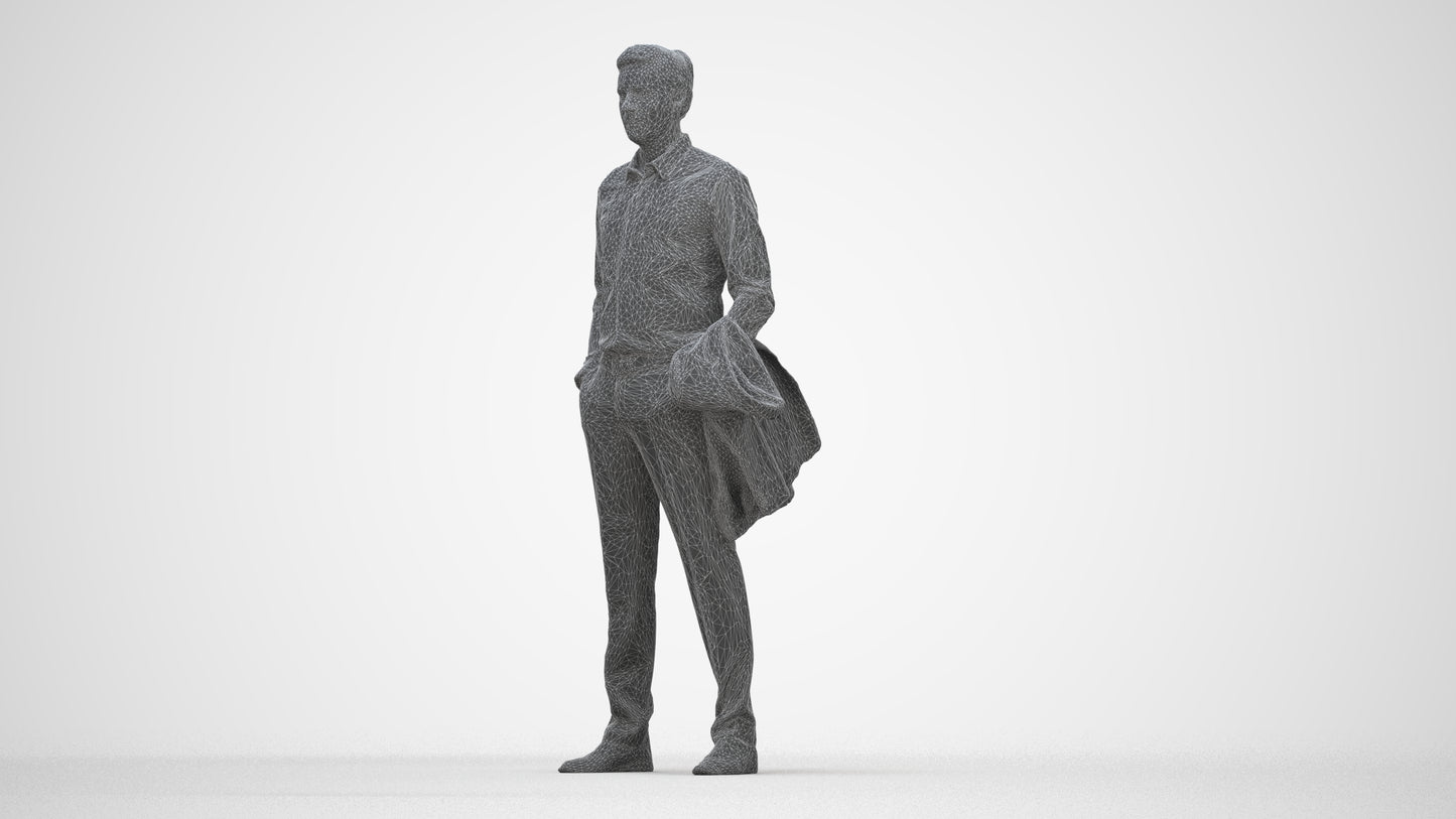 photogrammetry 3D man business, realistic human model archviz FBX, wireframe back view