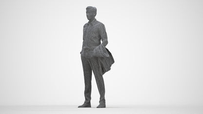 photogrammetry 3D man business, realistic human model archviz FBX, wireframe back view