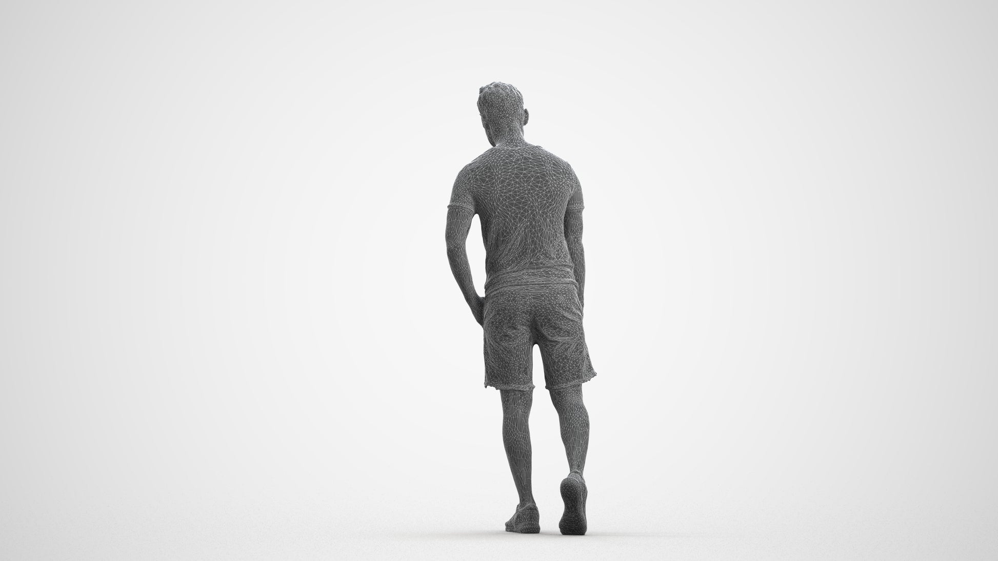 realistic 3D human man casual walking, archviz people FBX OBJ for Blender, wireframe front view