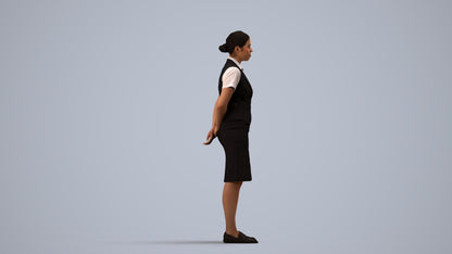 realistic 3D people woman hospitality, render-ready for V-Ray and Corona, FBX OBJ, side view render