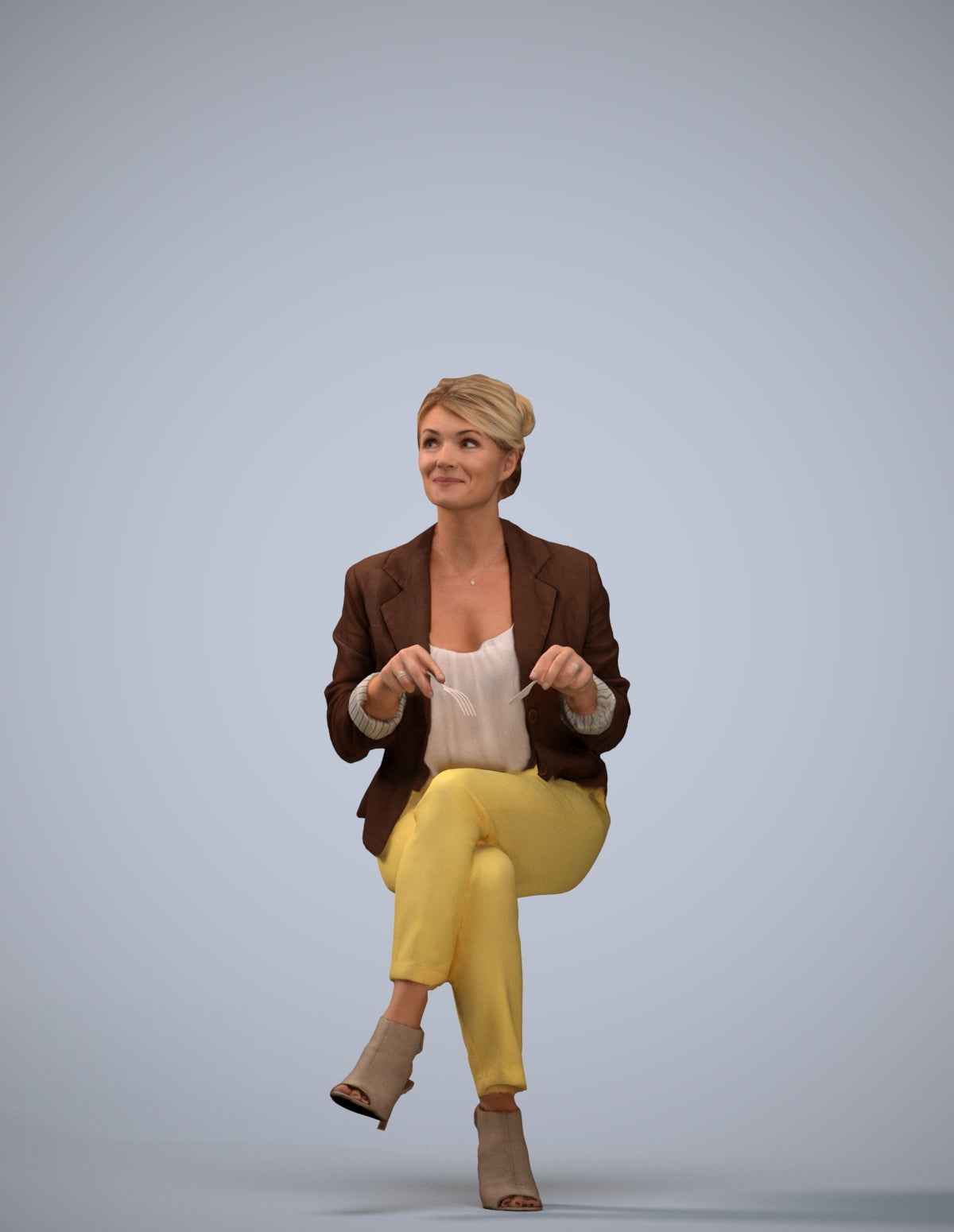scanned 3D woman business sitting, photogrammetry people for Enscape and V-Ray