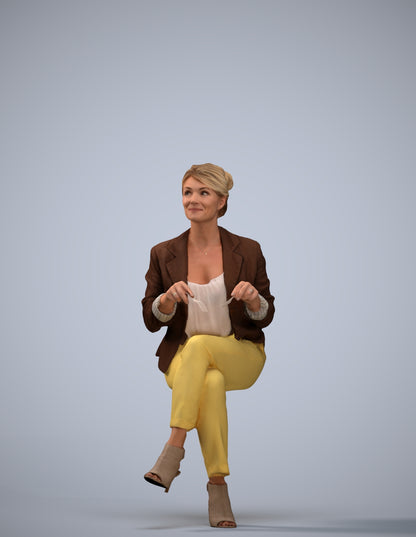 scanned 3D woman business sitting, photogrammetry people for Enscape and V-Ray