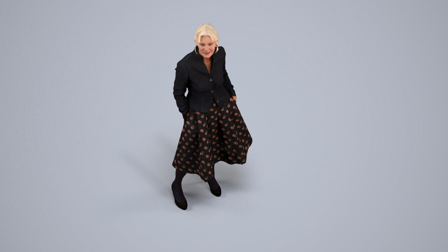 realistic 3D people senior woman business standing, render-ready for V-Ray and Corona, FBX OBJ, back view render