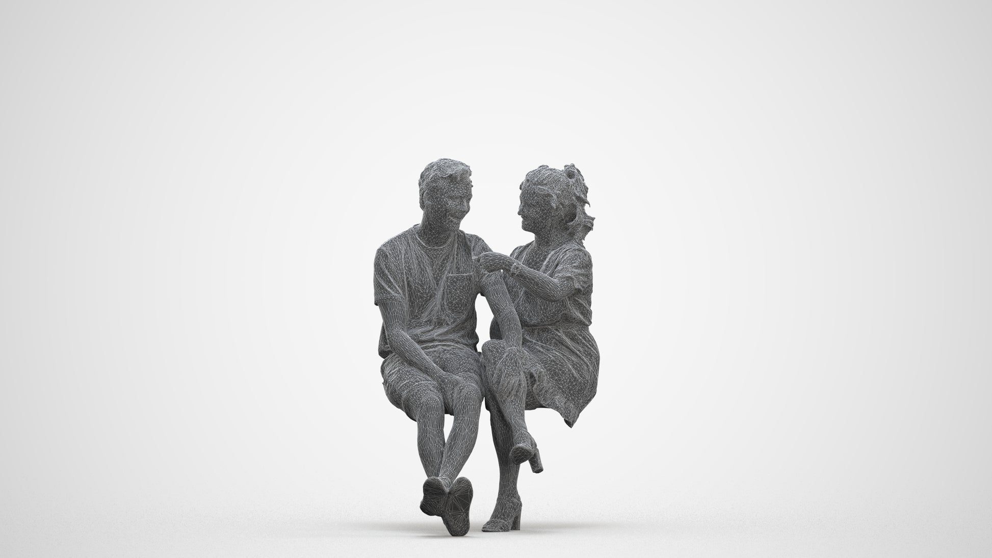 scanned 3D woman casual couple, photogrammetry people for Enscape and V-Ray, three-quarter front view render