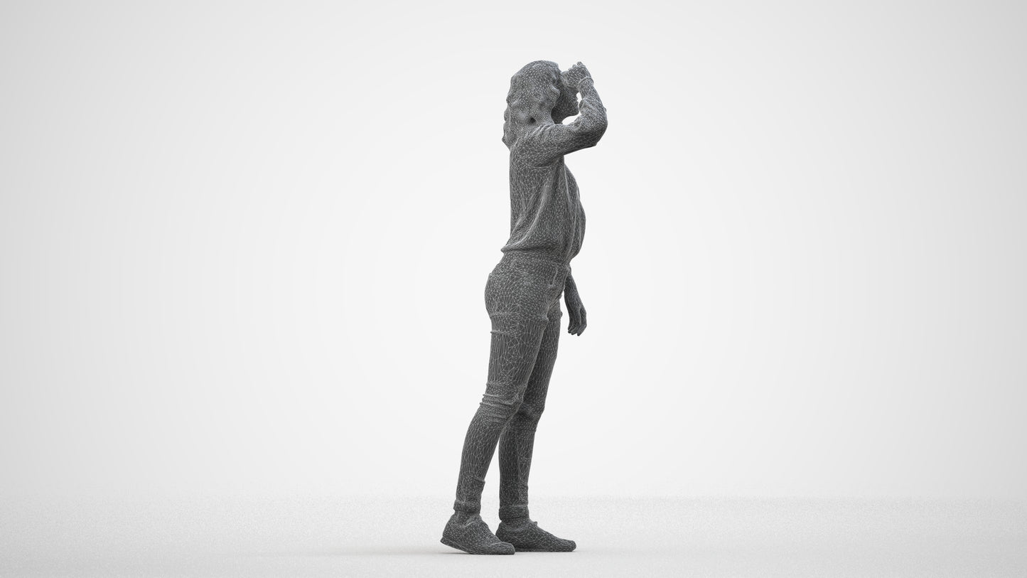 realistic 3D woman casual walking, scanned archviz people for Blender and 3ds Max, wireframe side view