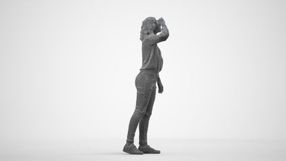 realistic 3D woman casual walking, scanned archviz people for Blender and 3ds Max, wireframe side view