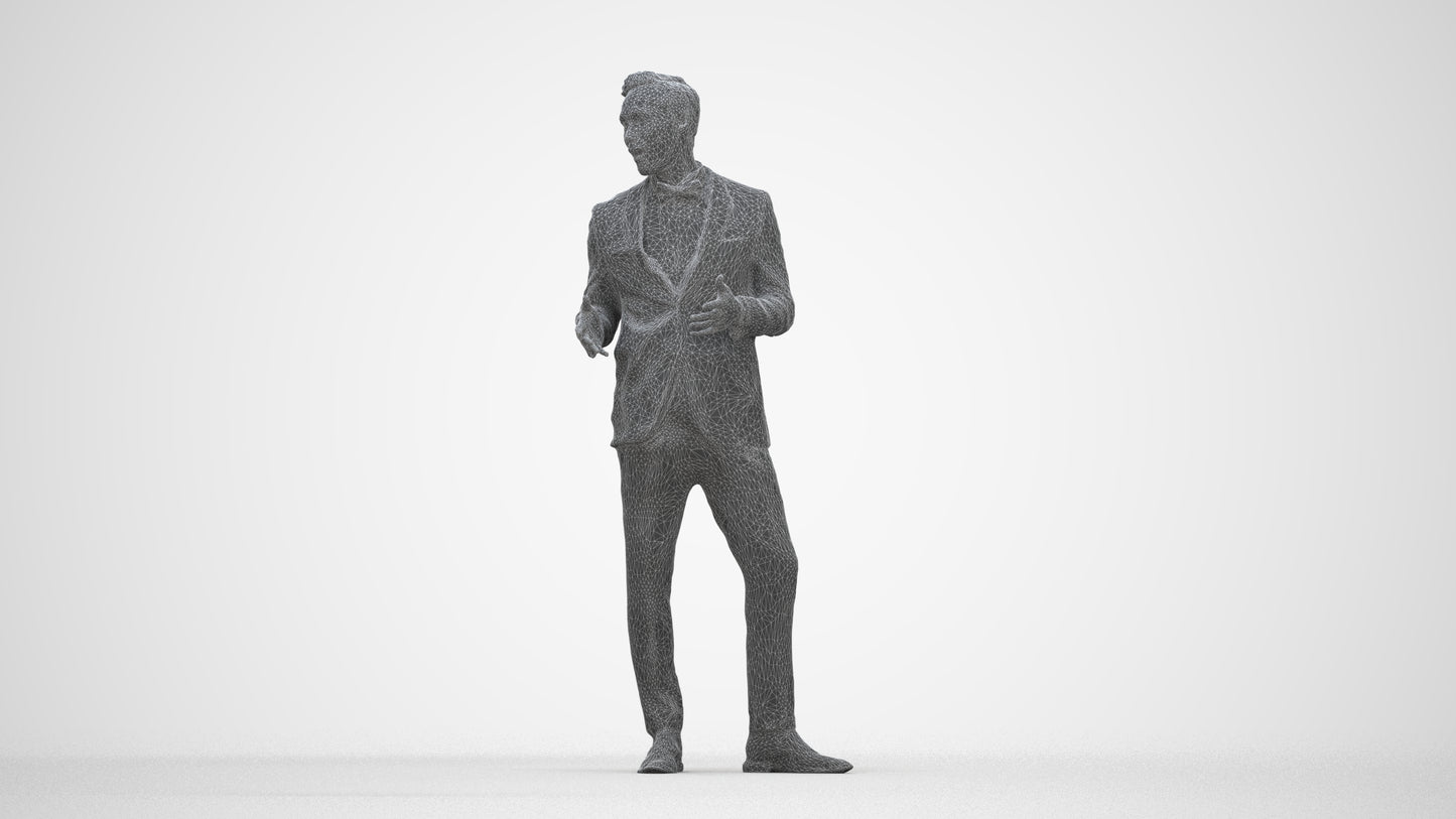 3D people model man formal formalaffairs, scanned human for 3ds Max rendering, wireframe back view