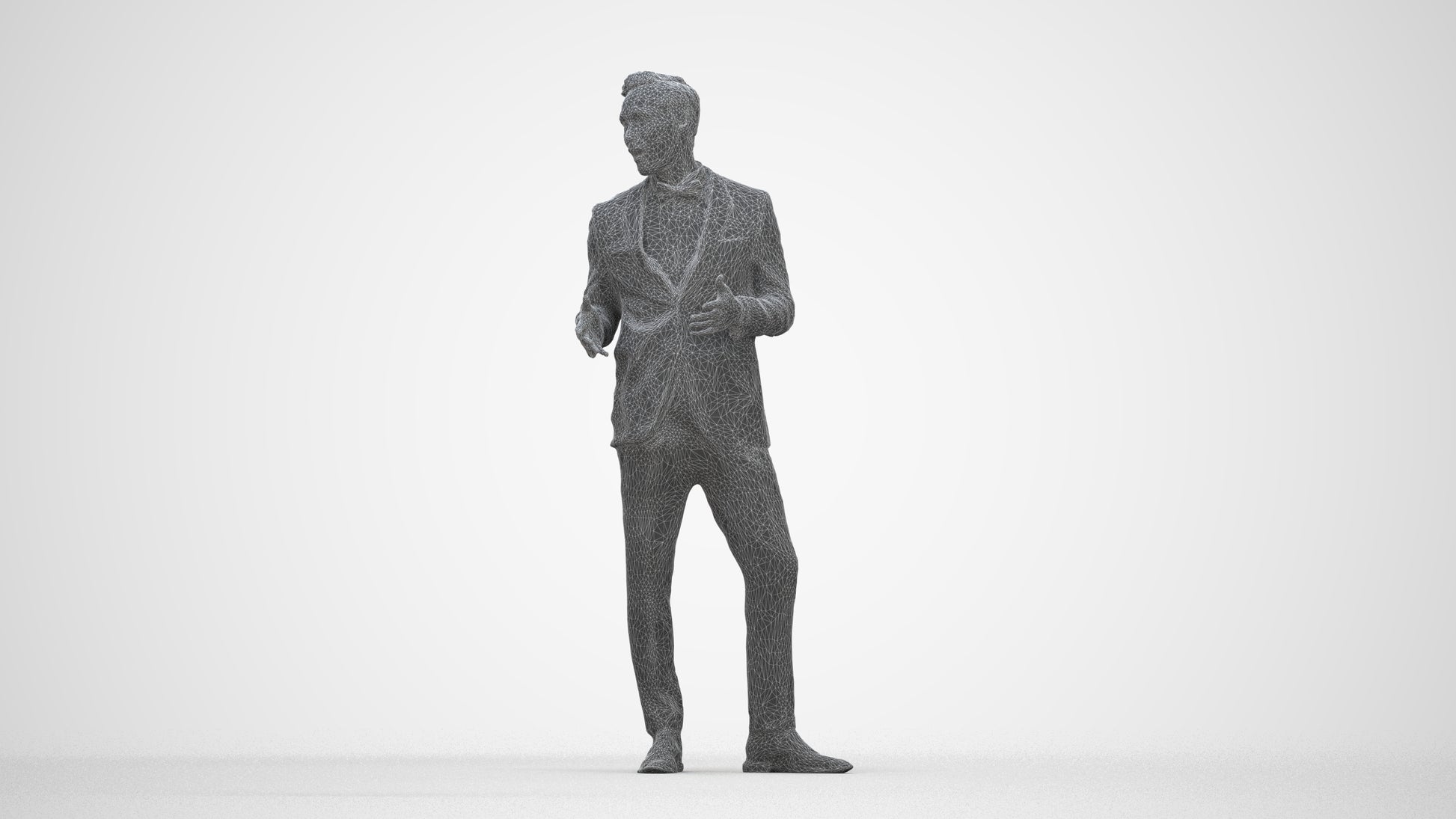 3D people model man formal formalaffairs, scanned human for 3ds Max rendering, wireframe back view
