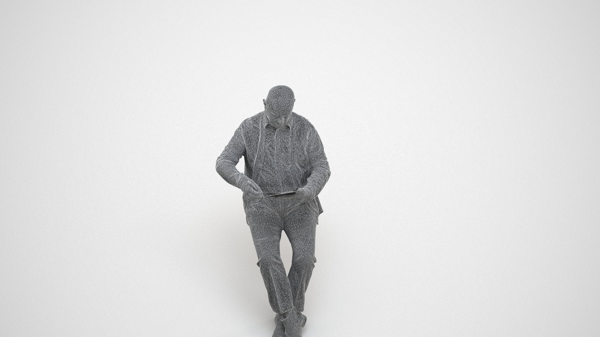 photogrammetry 3D senior man business, realistic human model archviz FBX, wireframe three-quarter view
