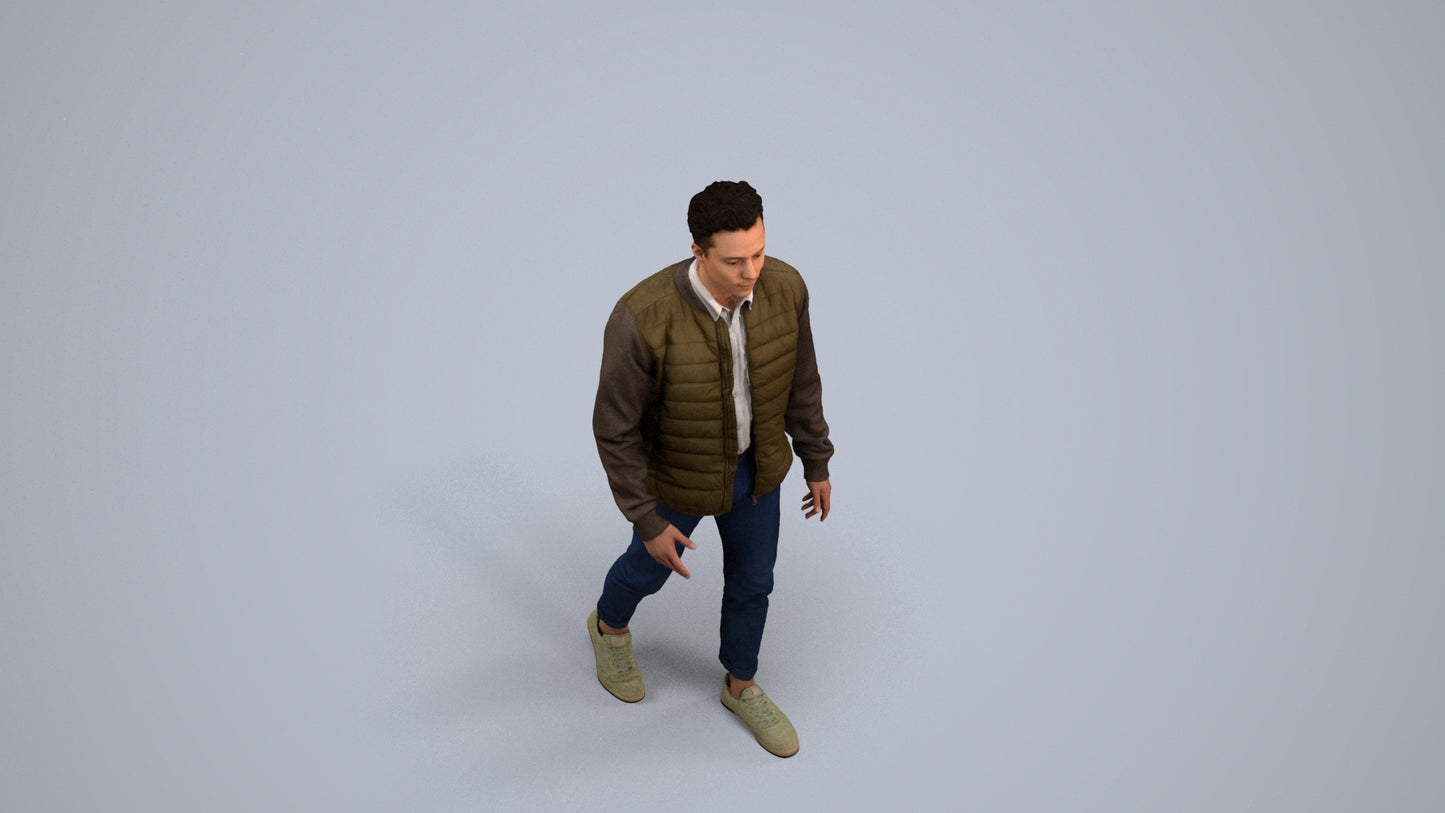 photogrammetry 3D man casual walking, realistic human model archviz FBX, back view render