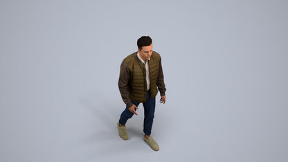 photogrammetry 3D man casual walking, realistic human model archviz FBX, back view render