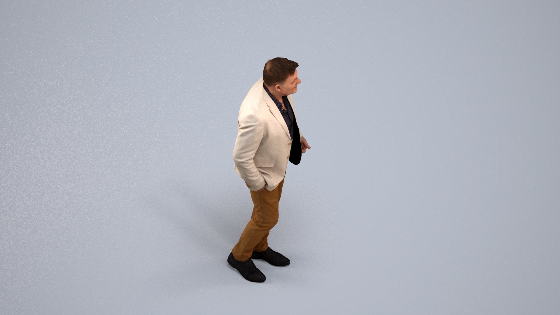 scanned 3D man business walking, photogrammetry people for Enscape and V-Ray, back view render