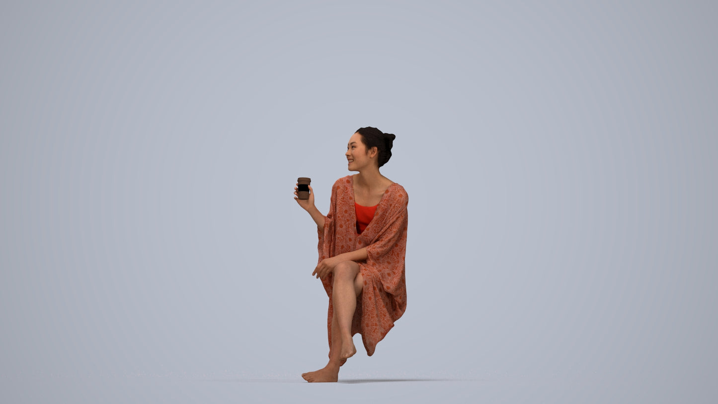 realistic 3D people woman casual pool, render-ready for V-Ray and Corona, FBX OBJ, top-down view render