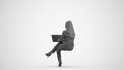 realistic 3D human woman business sitting, archviz people FBX OBJ for Blender, wireframe front view