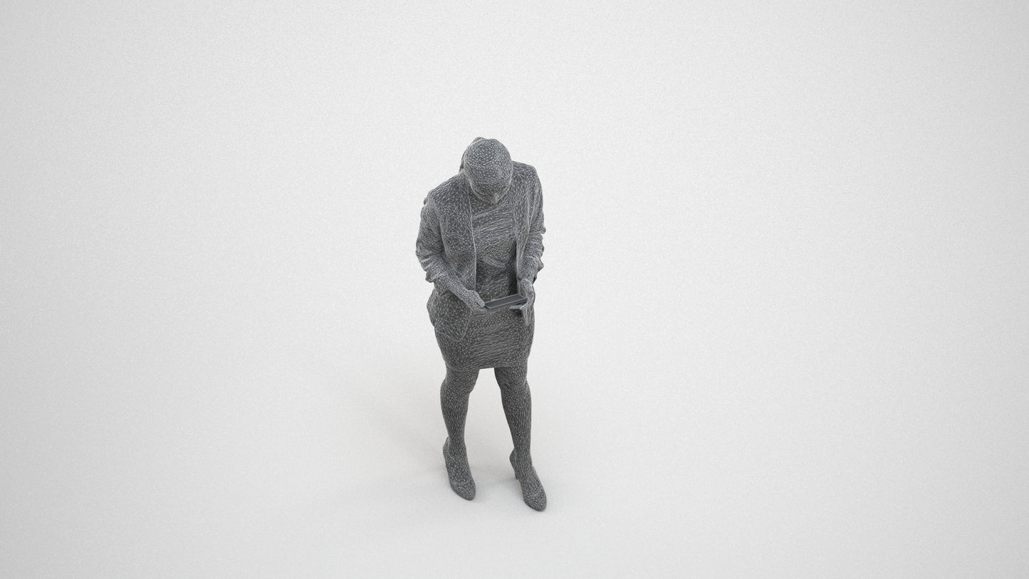 3D people model woman business, scanned human for 3ds Max rendering, wireframe three-quarter view