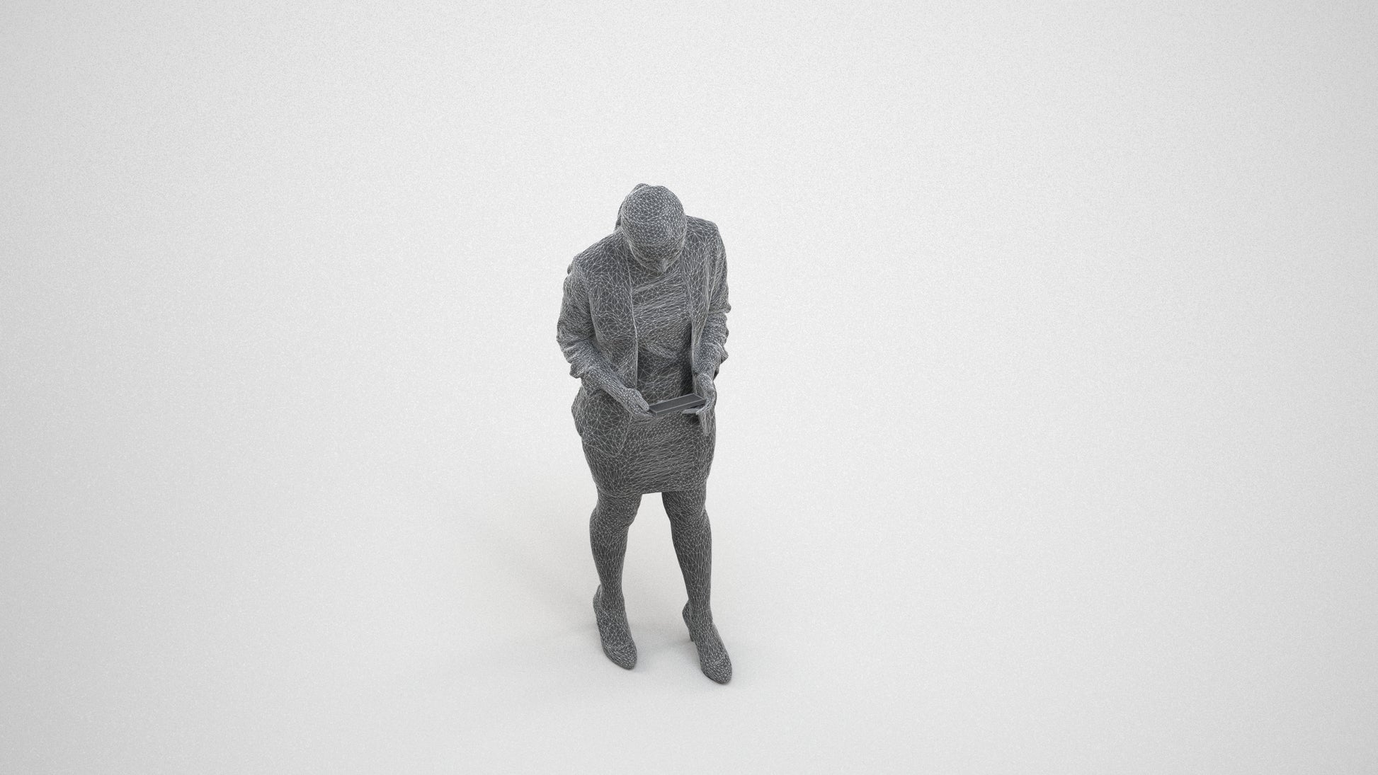 3D people model woman business, scanned human for 3ds Max rendering, wireframe three-quarter view