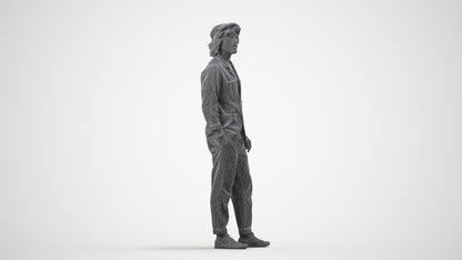 3D scanned man standing casual, photorealistic archviz people for Enscape and SketchUp, wireframe side view