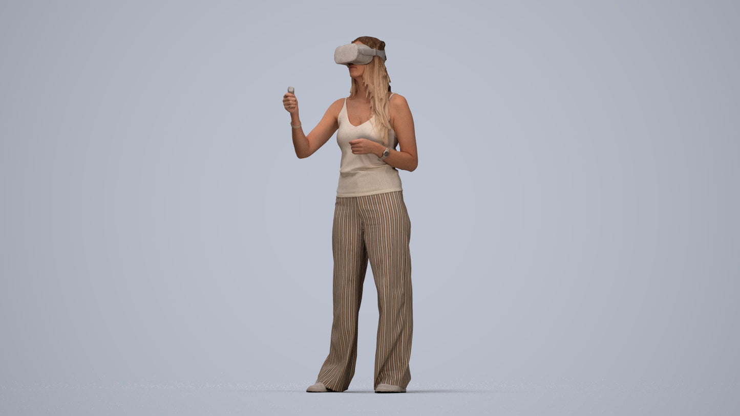 realistic 3D people woman casual standing, render-ready for V-Ray and Corona, FBX OBJ, top-down view render