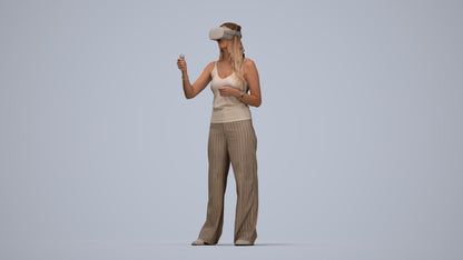 realistic 3D people woman casual standing, render-ready for V-Ray and Corona, FBX OBJ, top-down view render