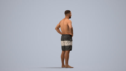 realistic 3D human man pool, archviz people FBX OBJ for Blender, side view render