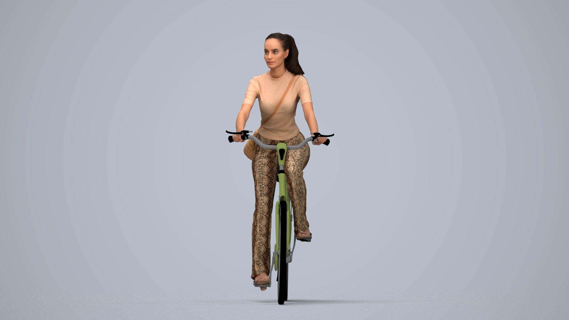 scanned 3D woman casual cycling, photogrammetry people for Enscape and V-Ray, top-down view render
