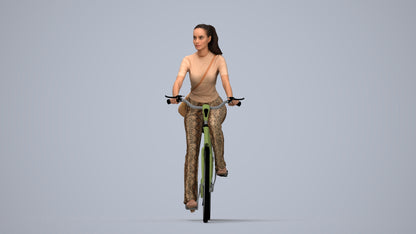 scanned 3D woman casual cycling, photogrammetry people for Enscape and V-Ray, top-down view render