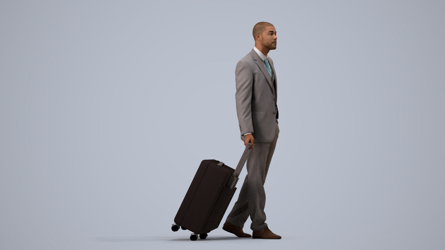 3D people model man business, scanned human for 3ds Max rendering, side view render