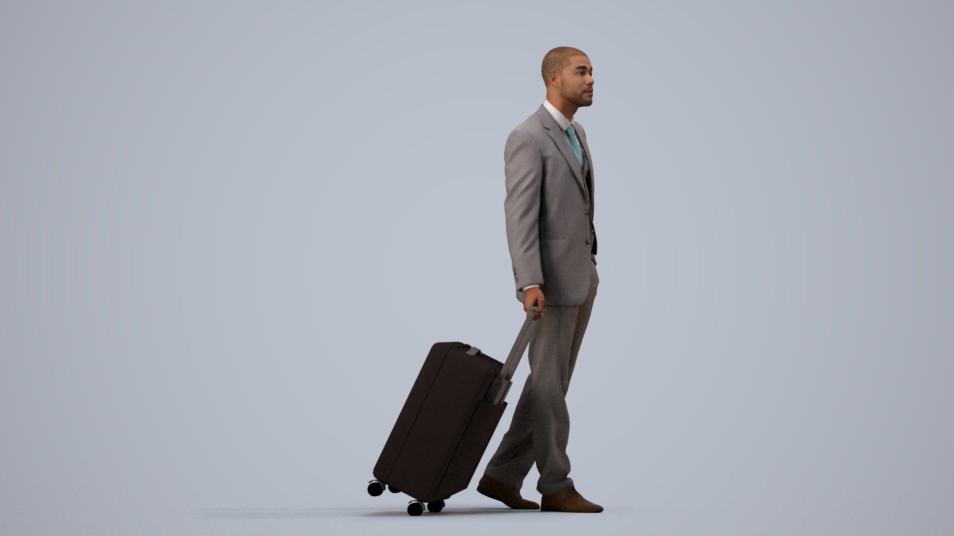 3D people model man business, scanned human for 3ds Max rendering, side view render