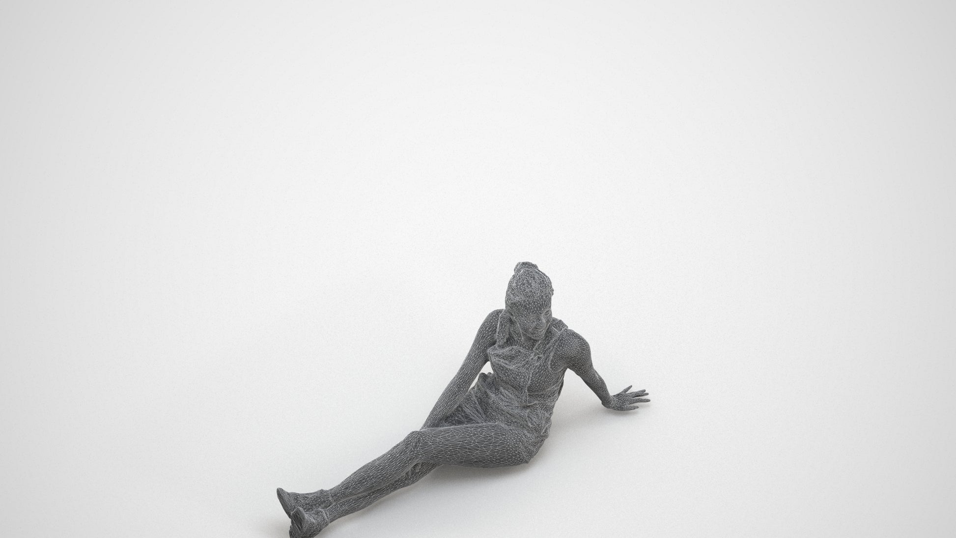 realistic 3D people woman casual sitting, render-ready for V-Ray and Corona, FBX OBJ, wireframe three-quarter view