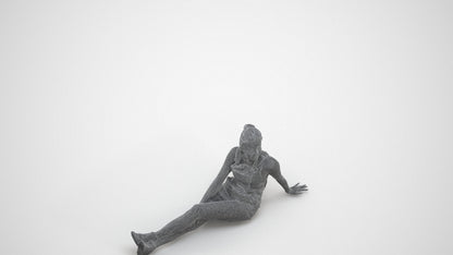 realistic 3D people woman casual sitting, render-ready for V-Ray and Corona, FBX OBJ, wireframe three-quarter view