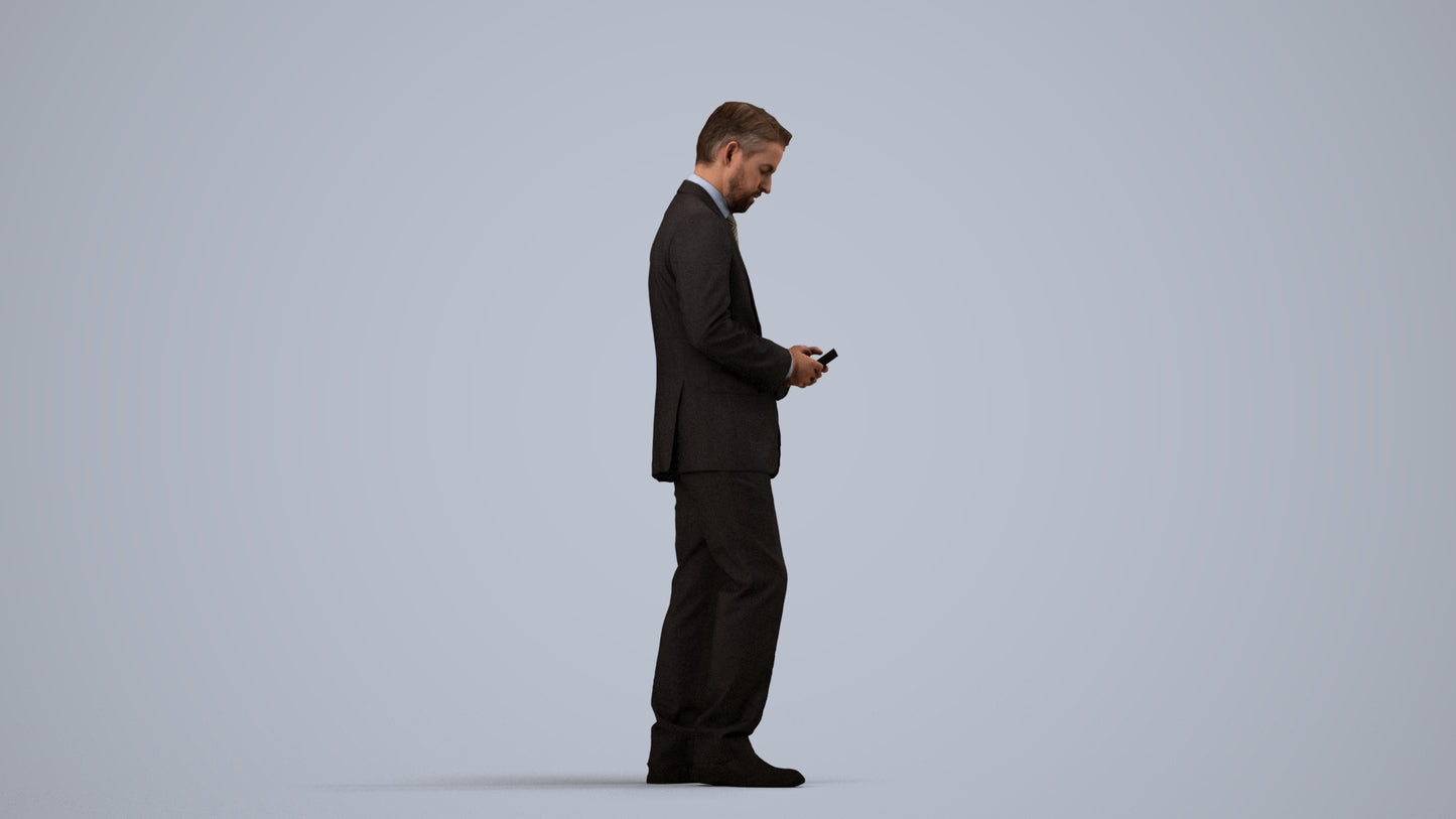 3D people model man business, scanned human for 3ds Max rendering, side view render